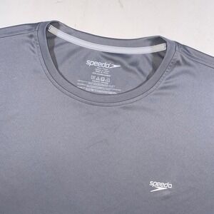 Speedo Mens XL T Shirt Swim Rash Guard Gray Short Sleeve‎ Logo Top